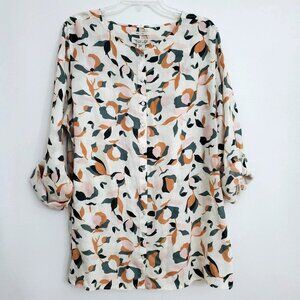 NWT Rachel Zoe Linen Floral Tunic Top Button Down Blouse Women's Plus Size 2X